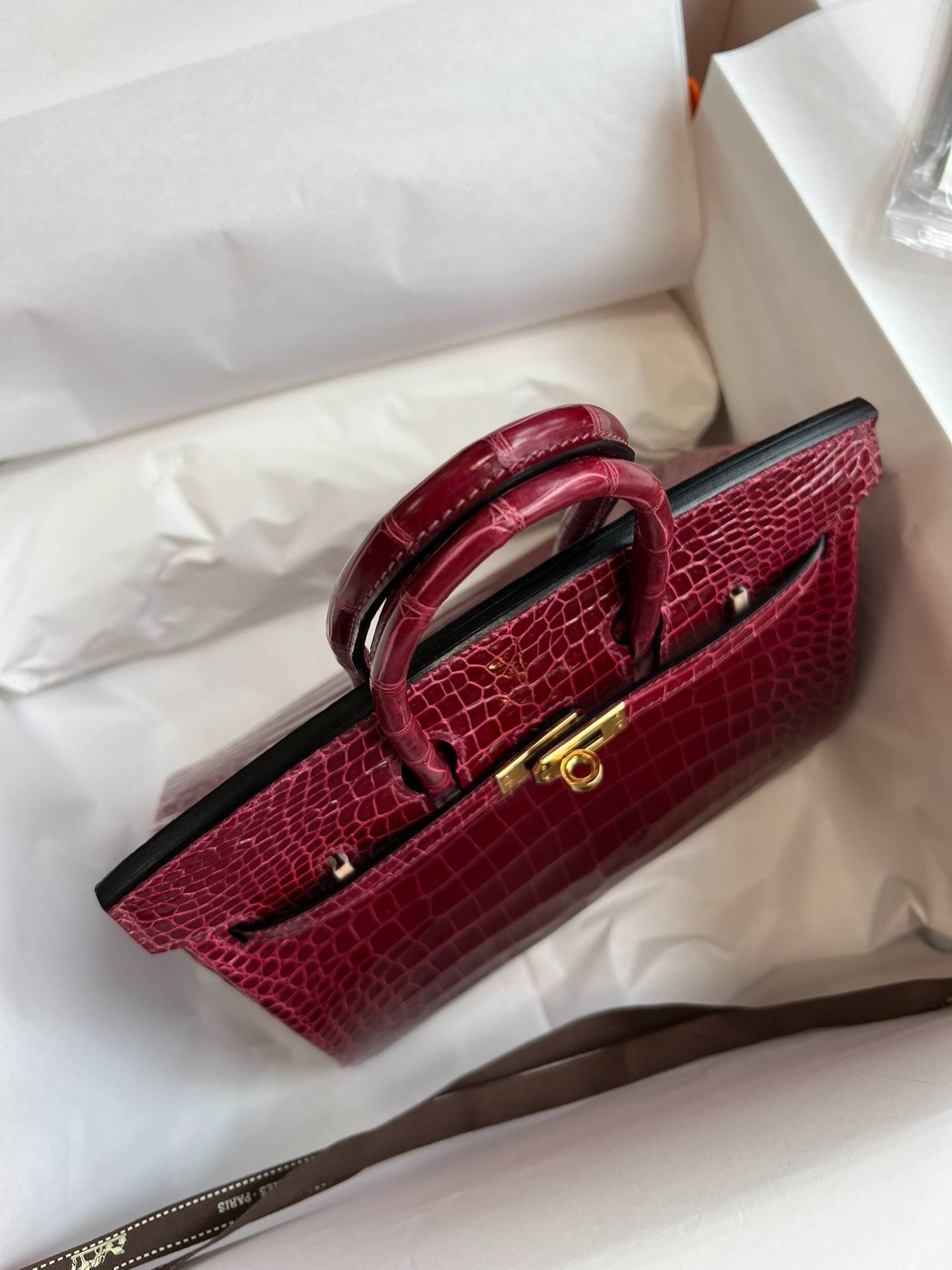 Hermes Birkin 25 Bordeaux Wine Red Gold Button